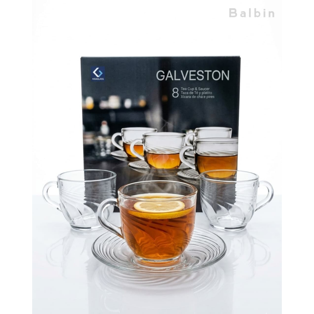 KIMGLASS Satu set isi 4 cangkir 165 ml plus piring kaca 12 cm-tebal berkualitas-cocok buat kado