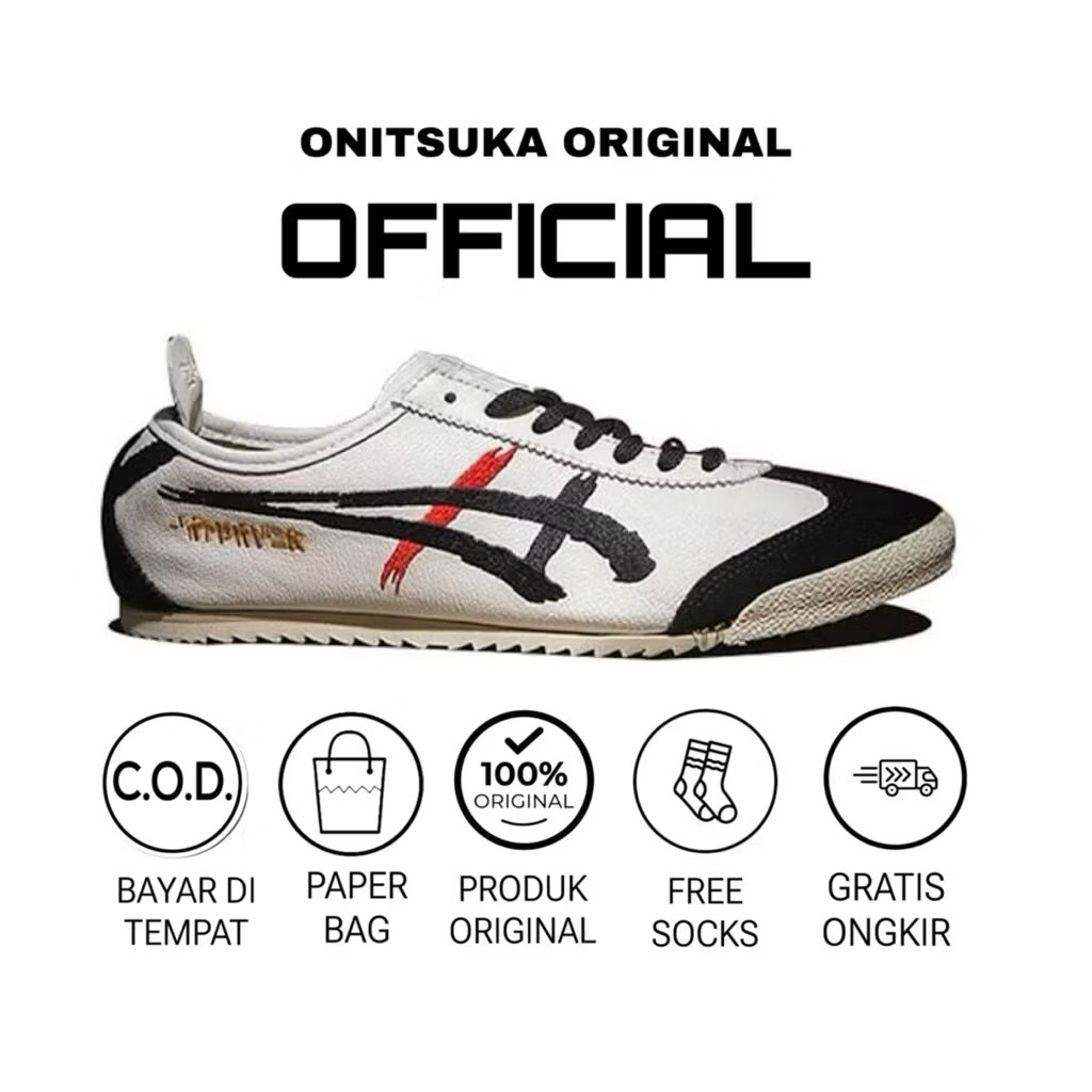 Sepatu Onitsuka Tiger Mexico 66 Kabuki White Black Red Sepatu Pria/ Sepatu Wanita/ Sepatu Sneakers