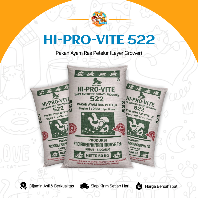 HI-PRO-VITE 522 – Pakan Jadi Ayam Ras Petelur (Dara / Grower) | 20KG - 50KG | PakanKucingCom