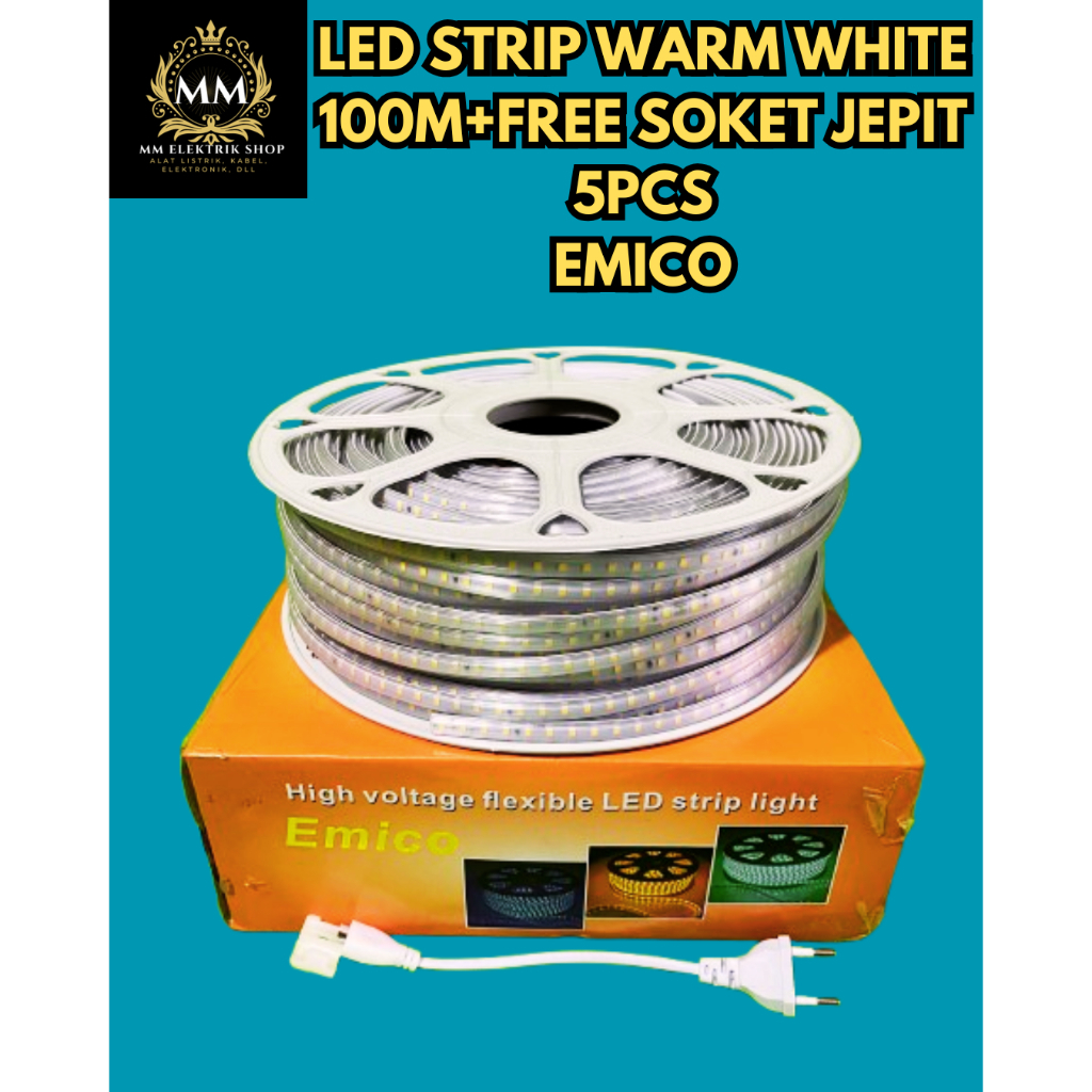 Lampu Led Strip Selang Segi Smd 100 Meter Warna Biru Merah Hijau Pink Putih Warm White EMICO