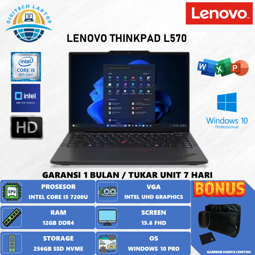 Laptop LENOVO THINKPAD L570 Intel i5 7200U 12GB 256GB 15.6 WINDOWS 10 PRO