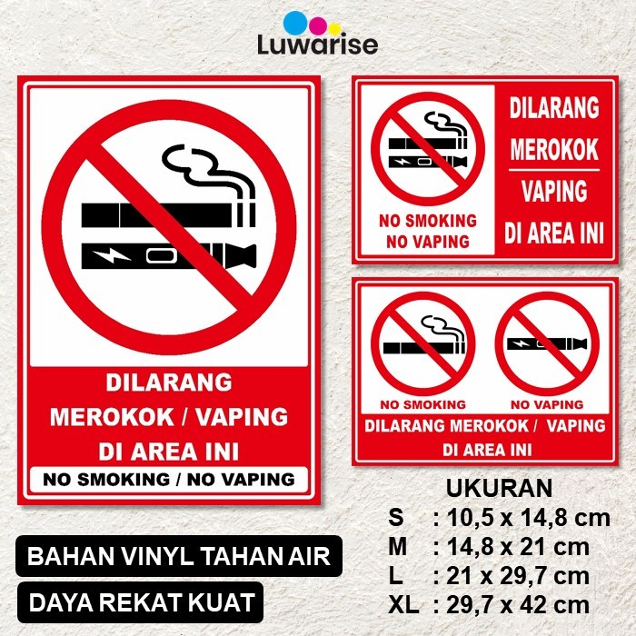Stiker Dilarang Merokok Vape Area Vinyl Glossy Anti Air S M L XL