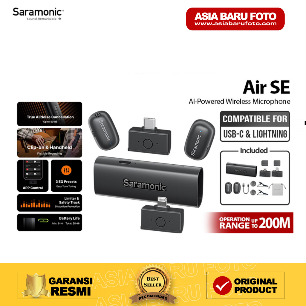 SARAMONIC AIR SE AI-Powered Clip-On & Handheld Dual Wireless Microphone for Smartphone HP Mic Wirele