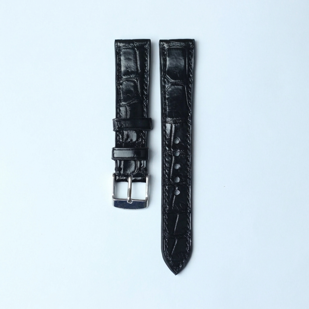 SS Strap Leather Watch Strap Crocodile Leather Black Belly 18mm 20mm 22mm