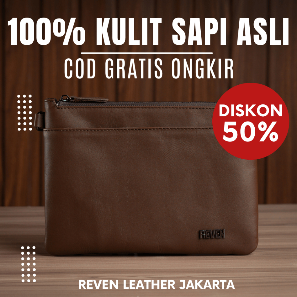 Reven Leather Jakarta - Adam Clutch kulit Sapi Pouch Handbag Tas Tangan Pria Dompet muat Tablet