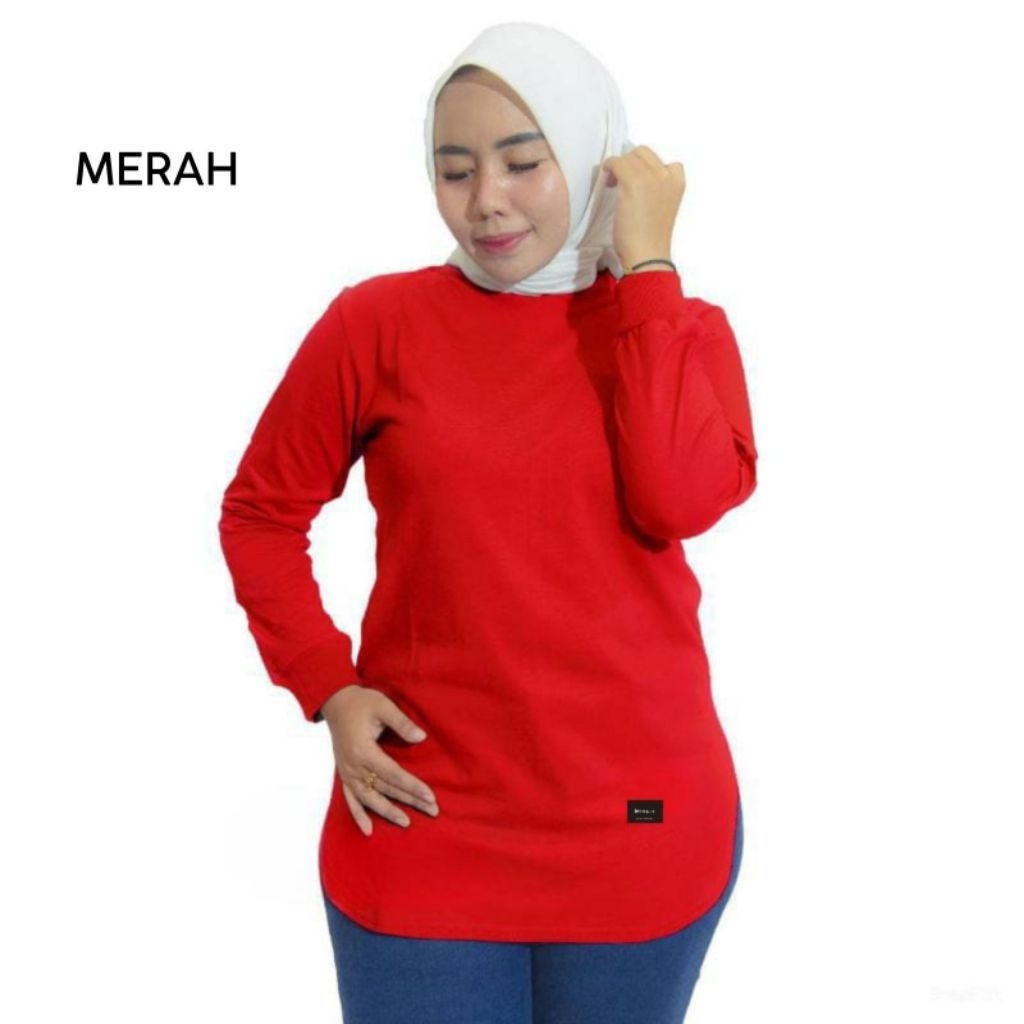 Kaos Oval Polos Wanita Lengan Panjang Kaos Polos Katun 24s Kaos Polos Oval Lengan Panjang