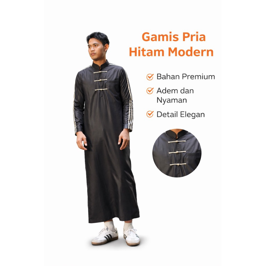 Baju Muslim Pria Modern Hitam Elegant (PO)