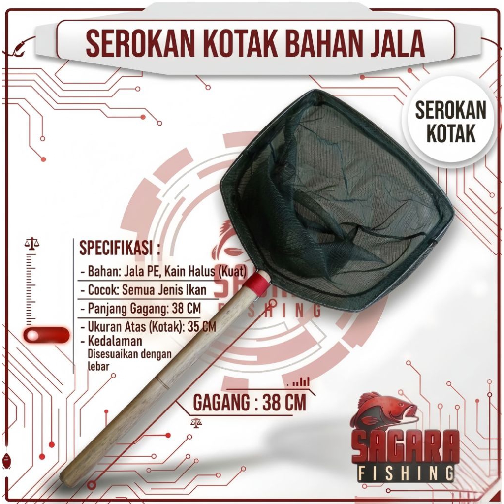 Serok Ikan Kotak Bahan Kain Jala Gagang Kayu