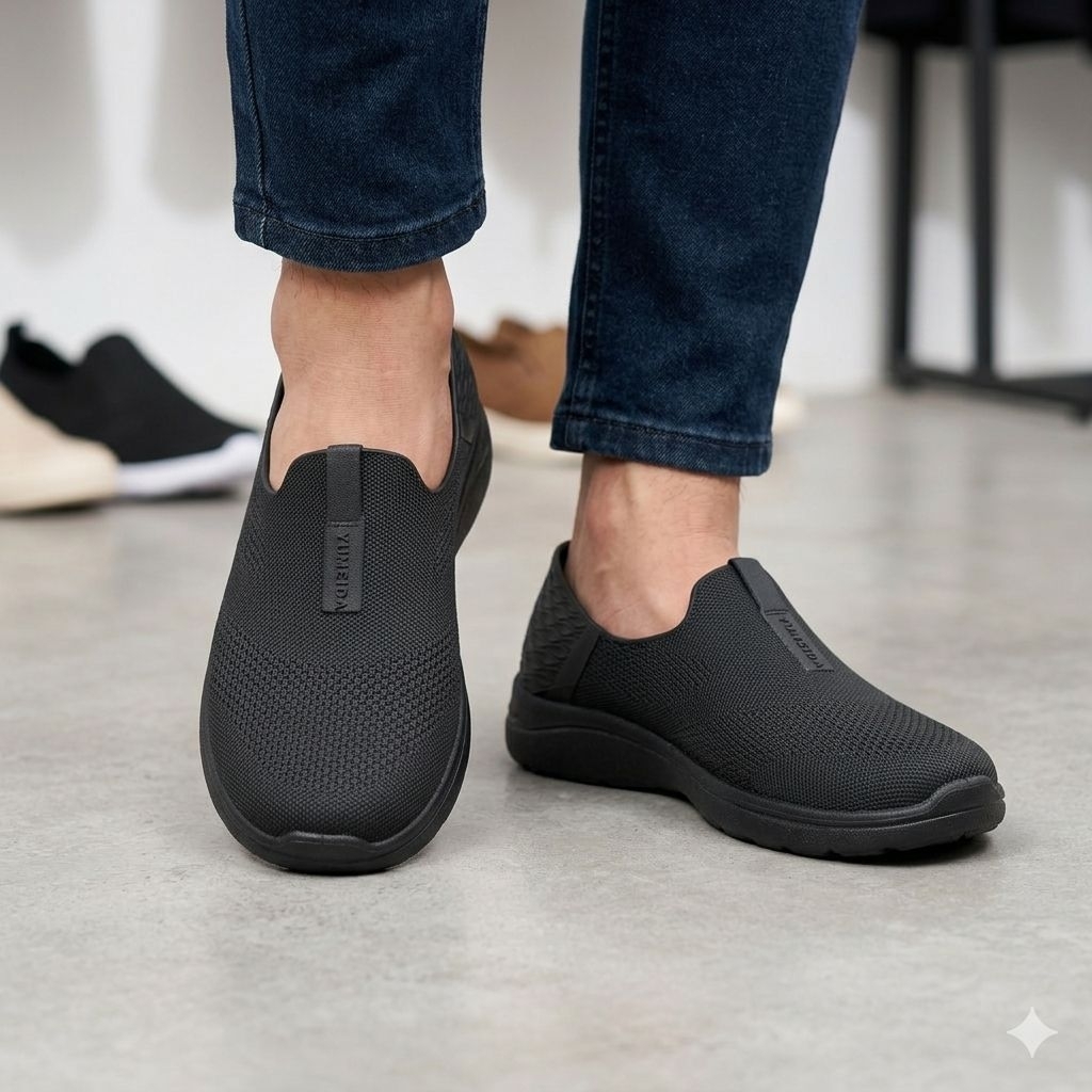 YUMEIDA G-2301 L sepatu kerja slip-on pria bahan karet elstis lentur tahan air model formal