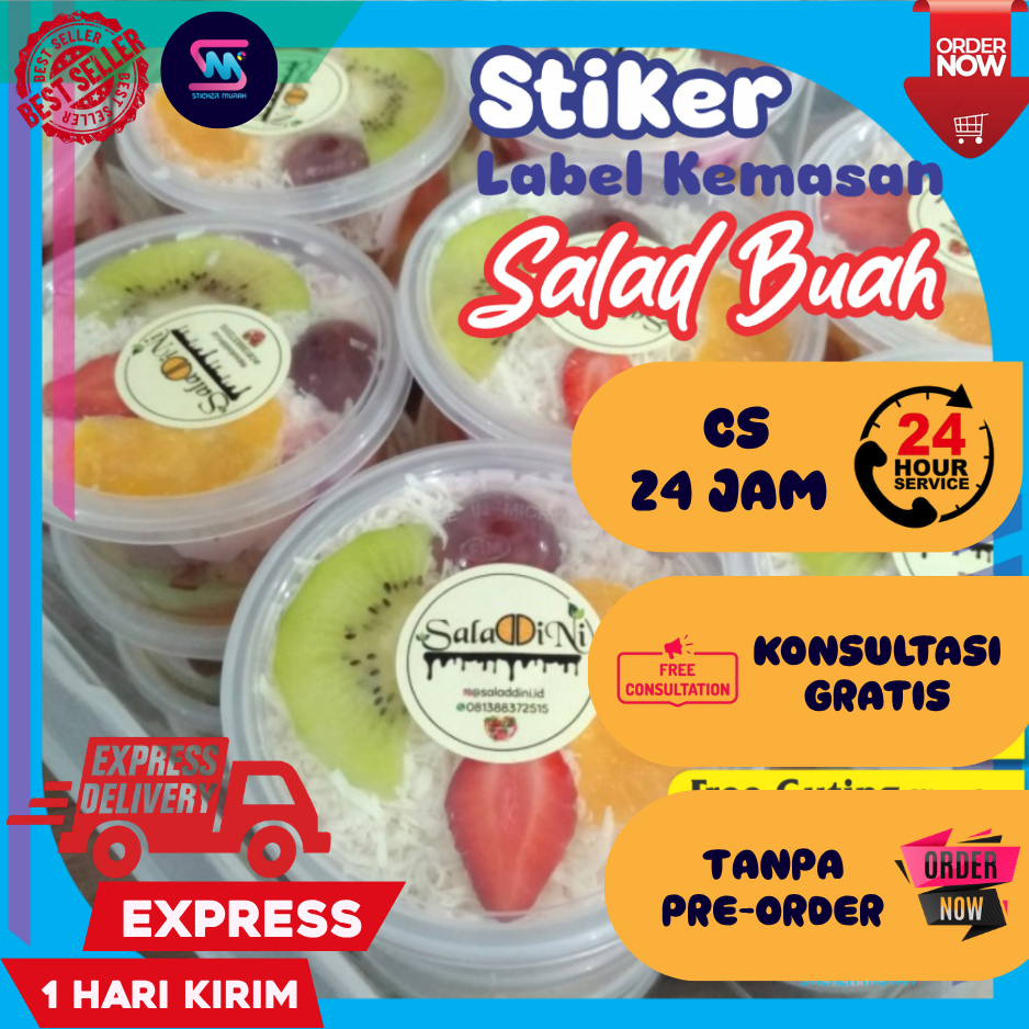 Stiker Murah Bandung - Print Sticker Cromo Bulat Label Kemasan Makanan Salad Buah Chromo Vinyl A3