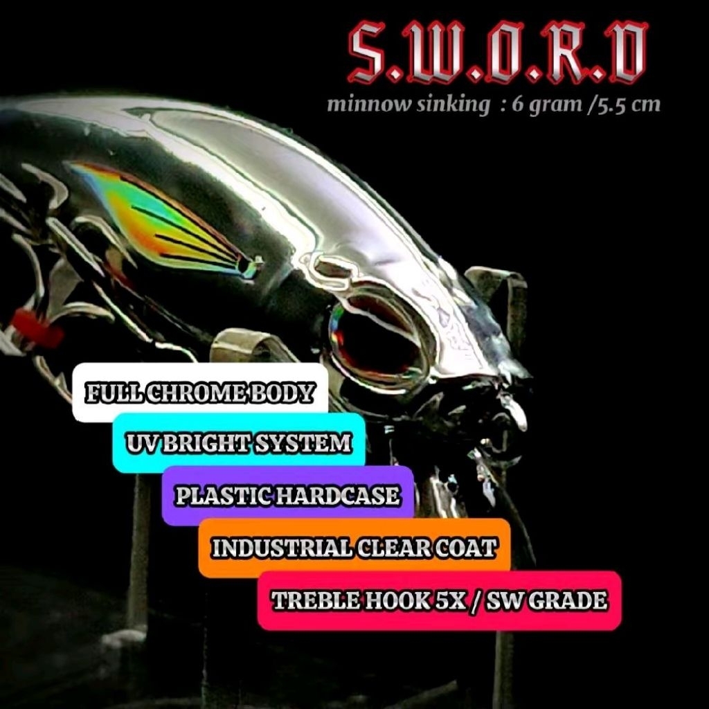 Lure Minnow Sword 5.5cm 6gr Sinking Minnow UV Bright GID