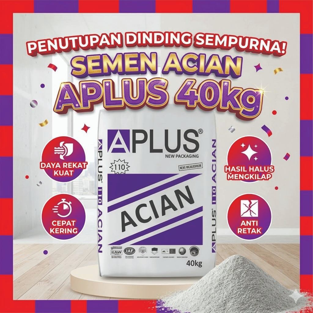 Semen Instant Aplus 110 Acian Tembok Abu-Abu Terang 40kg - Mortar Finish Halus
