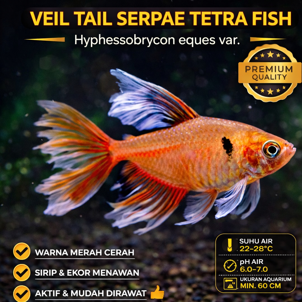 Veil Tail SERPAE TETRA SLAYER Fish - Ikan Hias Aquascape - Longfin Red Tetra Premium (High Quality)