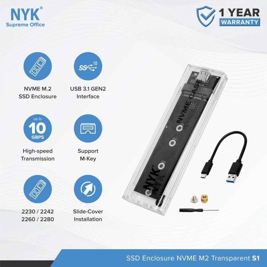 Casing SSD NVME NYK Transparan Enclosure Hardisk NVME/ M2NVME 10GB / casing nvme transaparan
