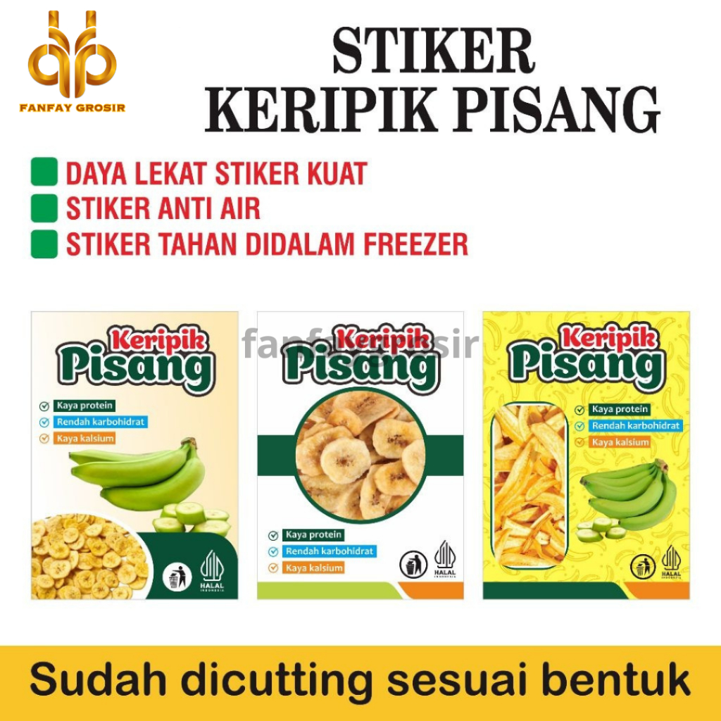 Stiker Keripik Pisang | Sticker Label Kemasan Snack Pisang Waterproof Tahan Air