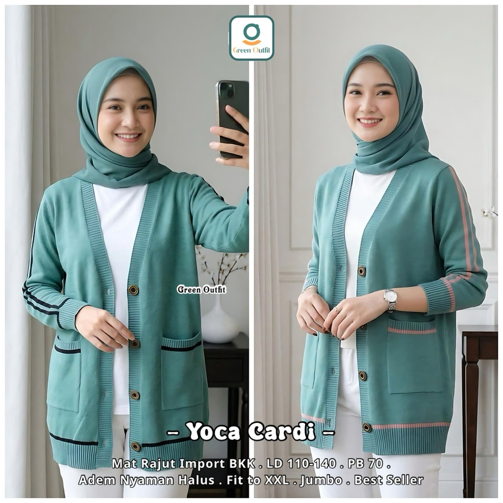 Yoca Cardi tunik Sweater Korean Style Jumbo XXL blouse atasan pakaian baju rajut knit import ori