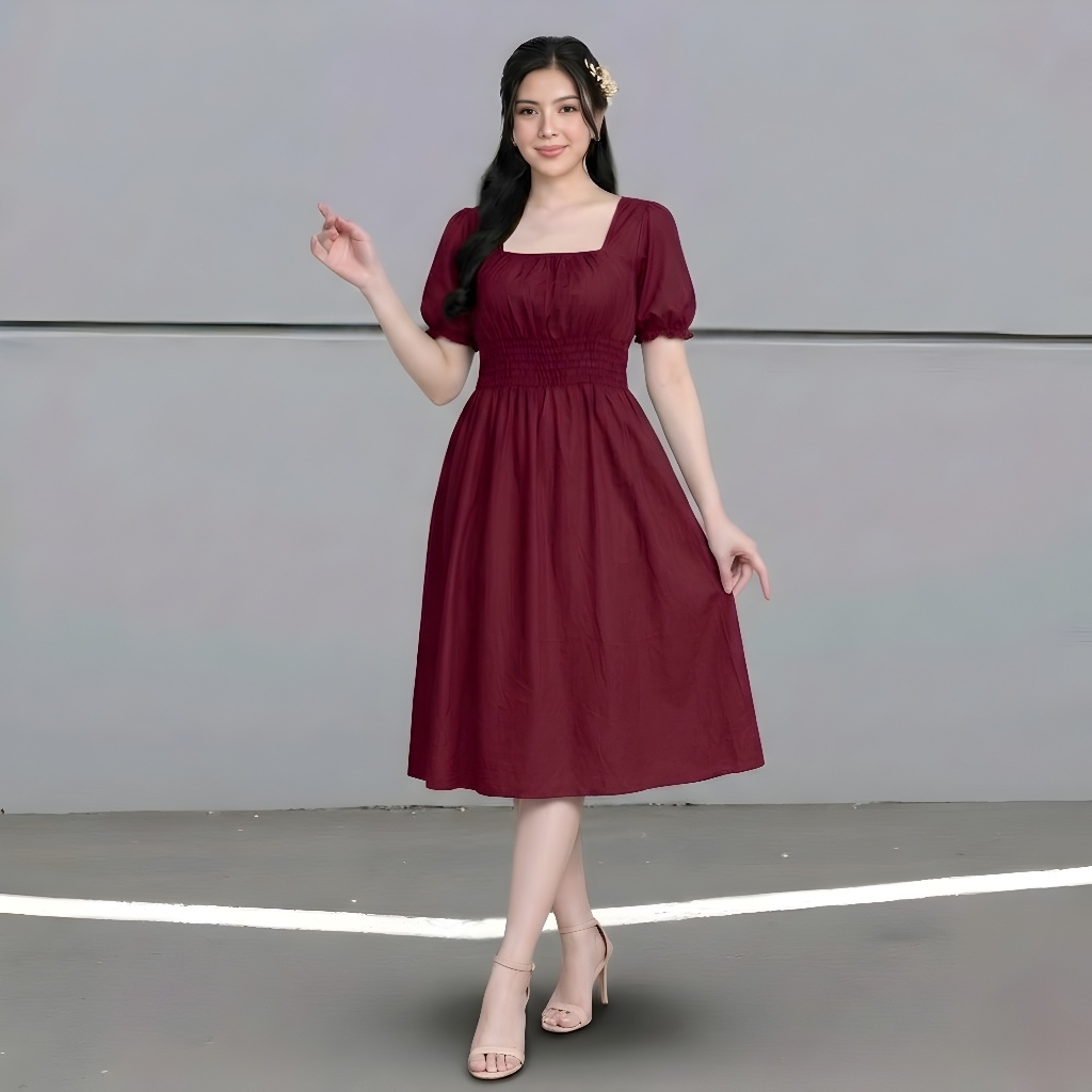 Daster Naura Maroon Pinggang Kerut Kekinian Terbaru / Daster Wanita Jumbo