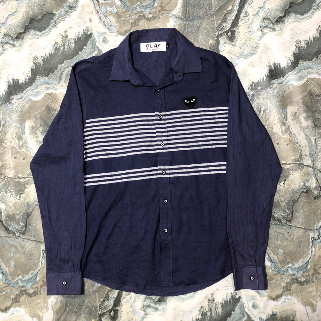 kemeja play cdg japan comme des garcons stripe navy