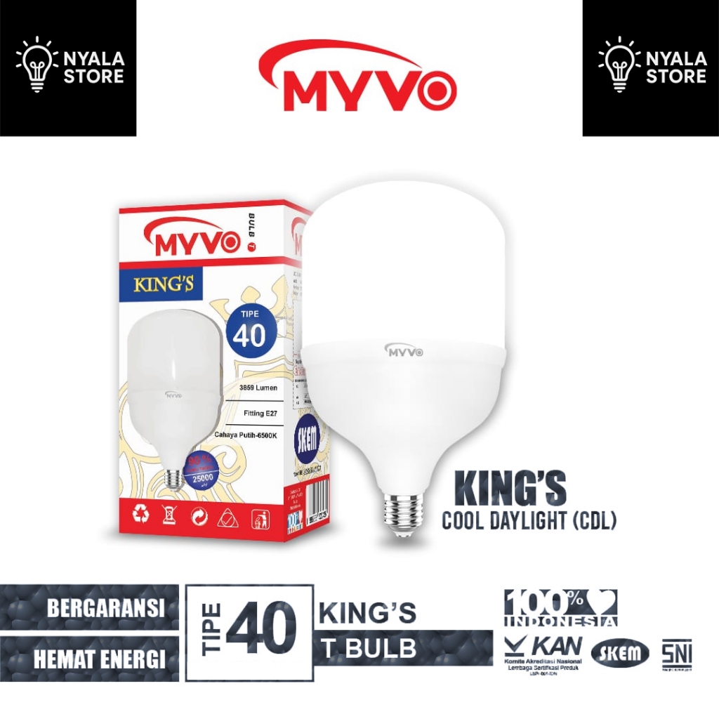 MYVO King's Lampu LED Tipe 40-50-60 Bohlam T Bulb Cahaya Putih Murah, Aman, Berkualitas