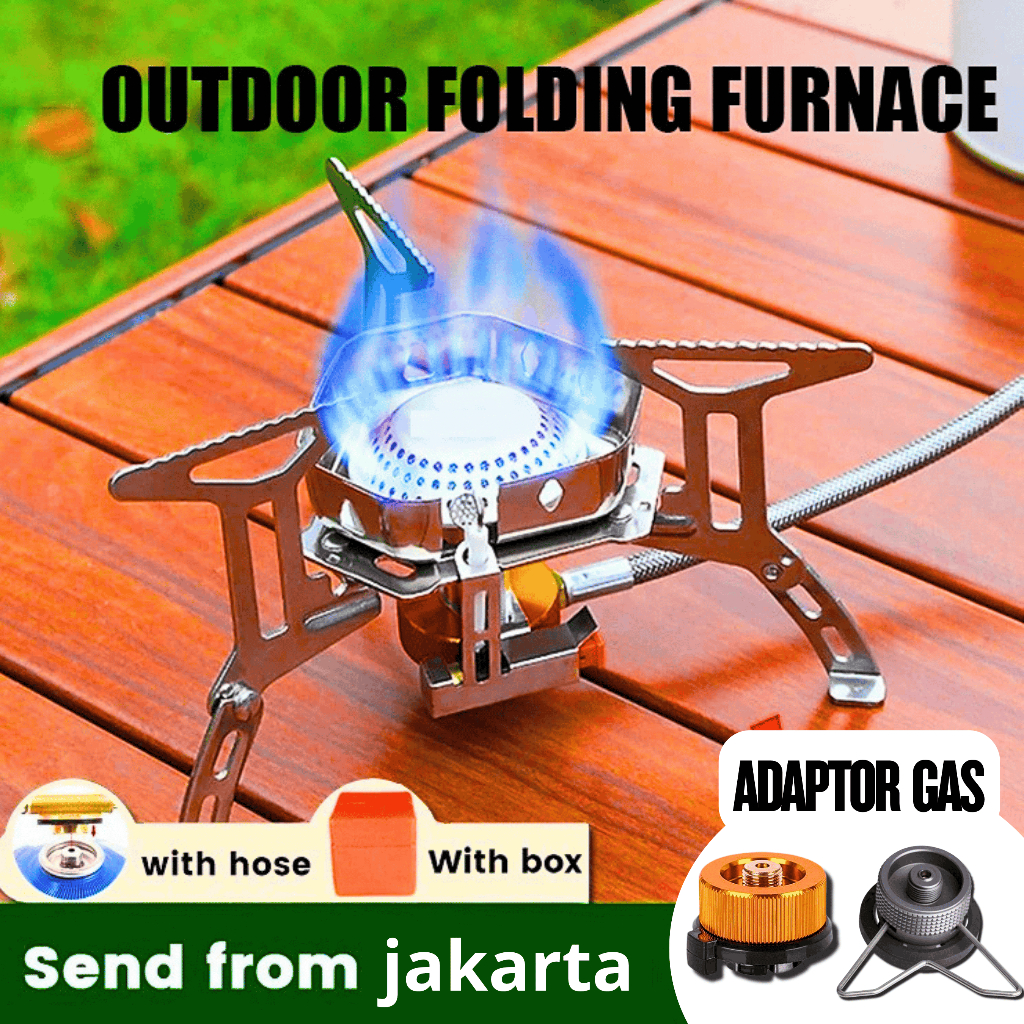 TaffSPORT Kompor Gas Camping Mini Portable Lipat Outdoor Ultralight Stove + Adaptor Gas Set Lengkap