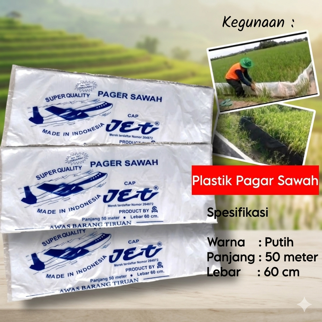 Plastik Pagar Sawah Cap Jet 60 cm x 50 Meter - Tahan Cuaca, Lindungi Tanaman, Efektif Anti Tikus