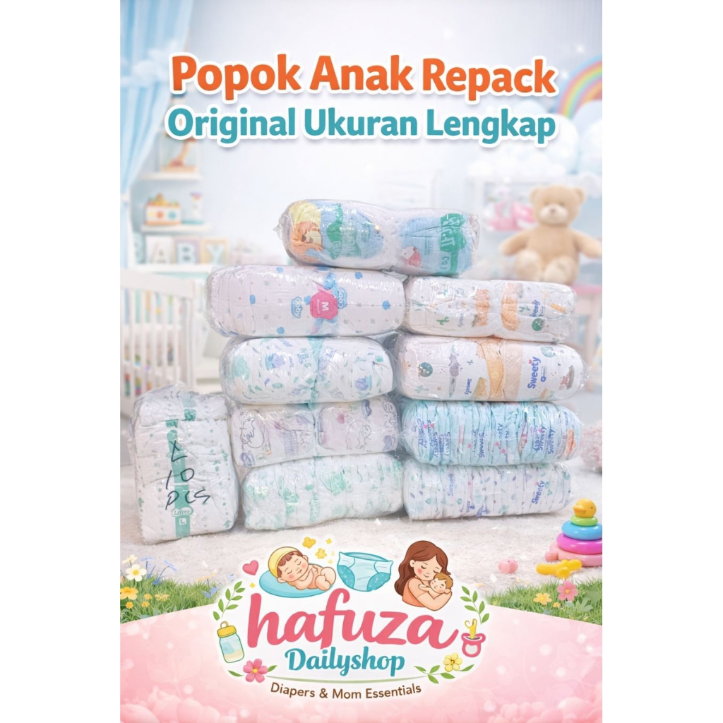 Popok anak |pampers bayi isi 20 dan 50 pcs uk NBS|S|M|L|XL|XXL lebih hemat kemasan repack