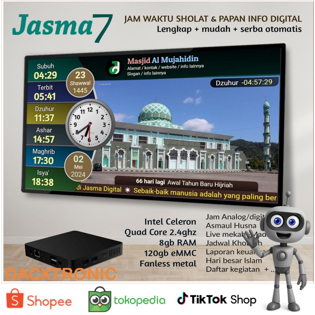 Jam waktu sholat masjid digital otomatis Jasma 7  JAM Sholat TV