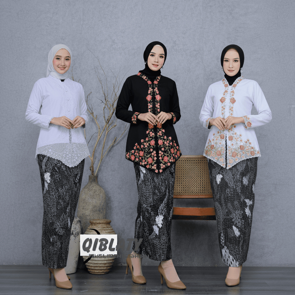 Satu set kebaya encim lengan panjang bordir/setelan kebaya wisuda/kebaya modern