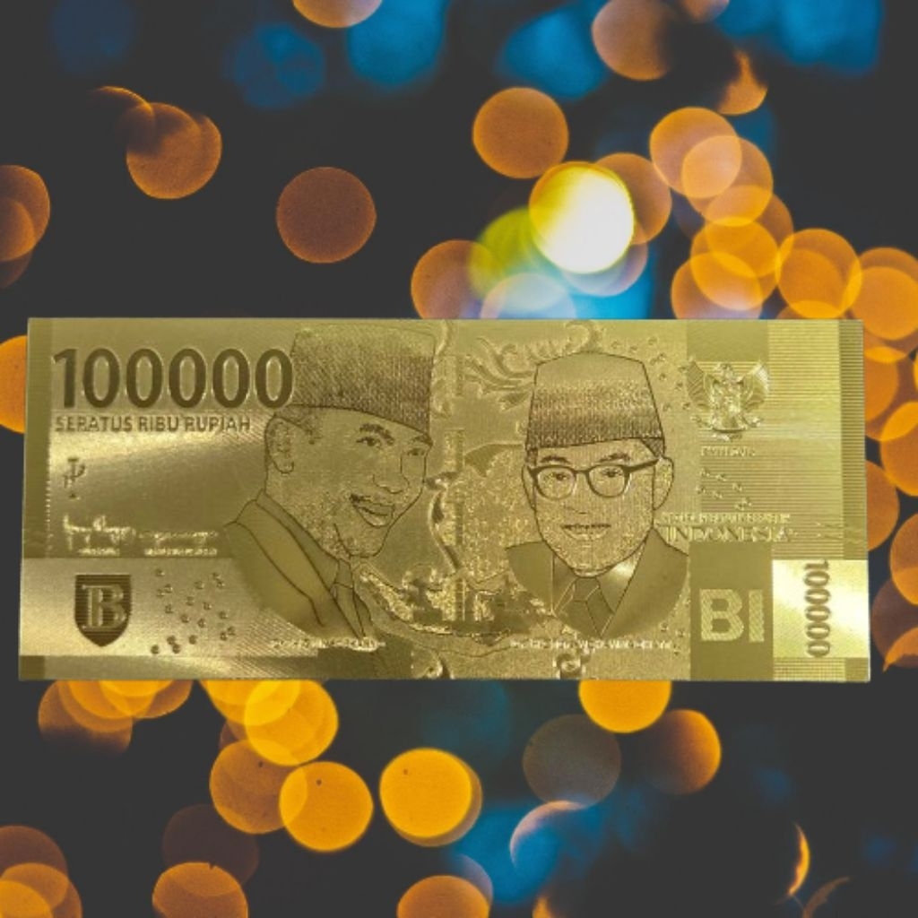 Uang Gold Foil Indonesia 100000 Soekarno Unik