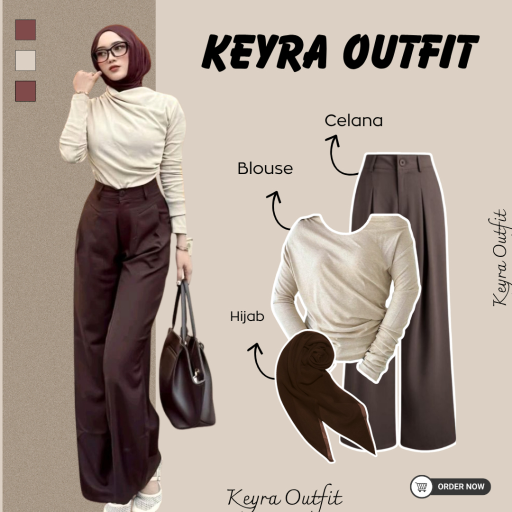Setelan 3 in 1  (Celana Kulot - Blouse - Hijab) OneSet  Korean Look Keyra Outfit | Fashion Wanita Ke