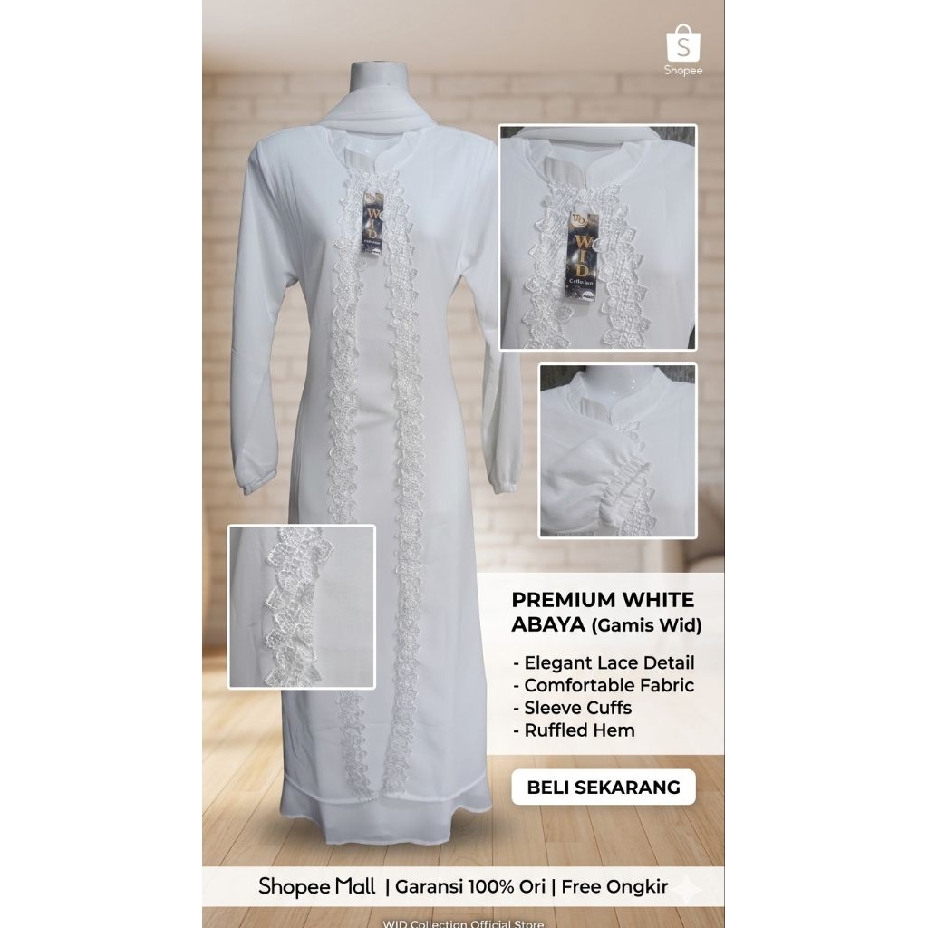 ​Gamis Putih Wanita Terbaru Premium - Abaya Syari Putih Bersih Bahan Adem Lembut High Quality - ​Aba