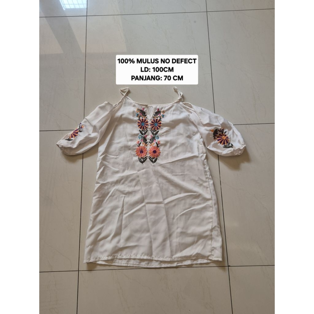 DRESS Boho Mini Dress Putih Bordir Bunga White