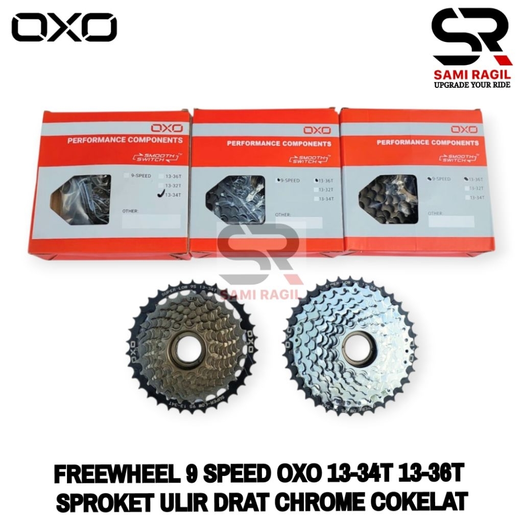 FREEWHEEL 9 SPEED OXO 13-34T 13-36T 9S SPROCKET SPROKET ULIR DRAT 13T 34T 13 34 36 T CHROME KROM COK