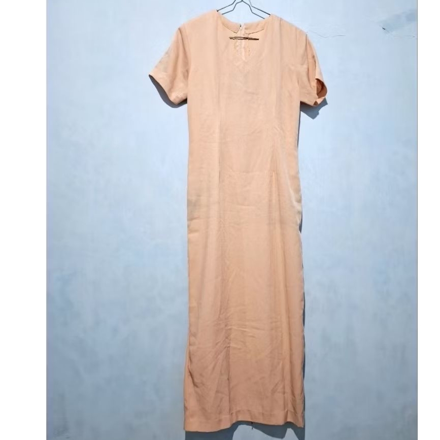 NET* DRESS PANJANG MAXI WANITA PEACH POLOS LENGAN PENDEK