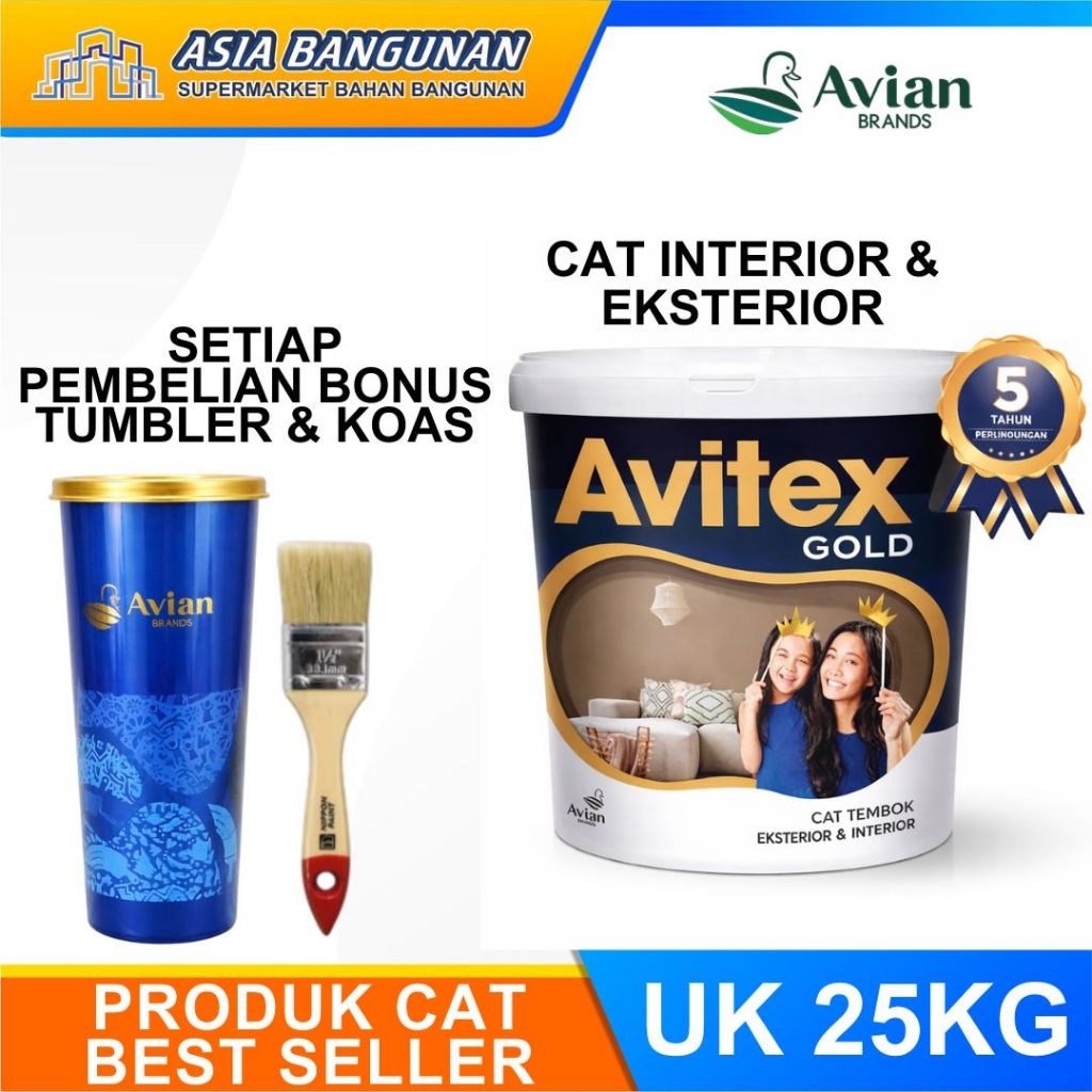 Cat Tembok Avian Avitex Gold 25kg Interior Eksterior - Cat Pail Avitex Gold Snow White 25 kg