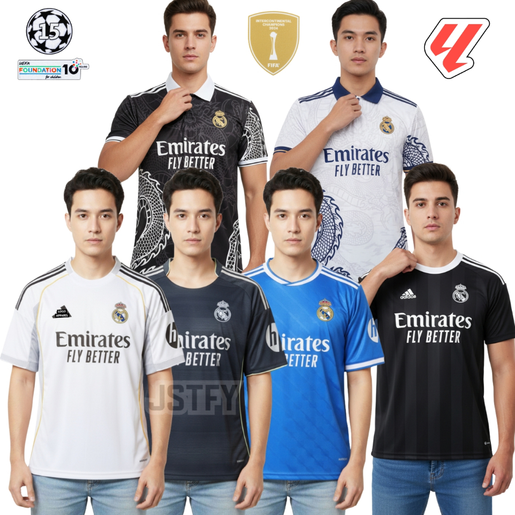Jersey Rl Mdrd Home Away 3rd 2025 2026 Fans Baju Bola Rlmdrd Putih Hitam Biru Emirates Fly Better Fu