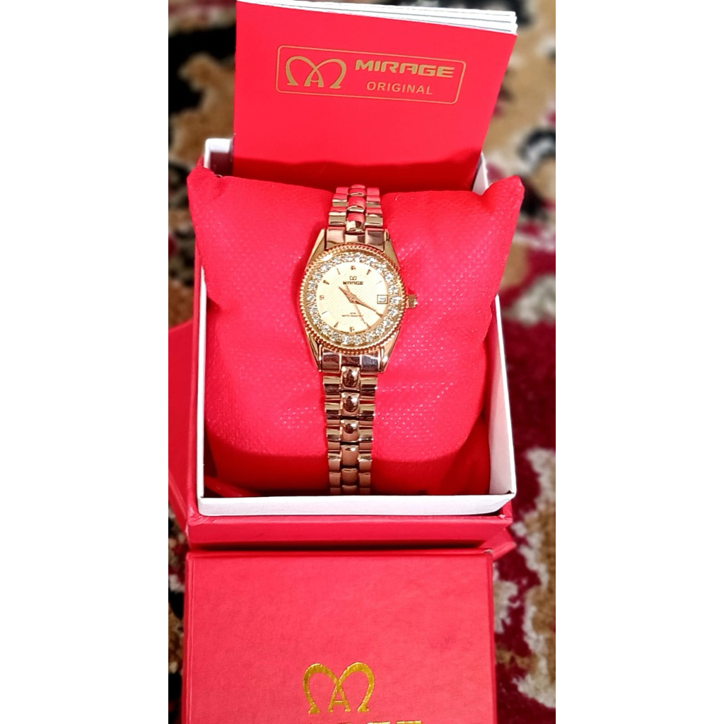 Jam Tangan Mirage Wanita Diamond RX 1580 Gold Original