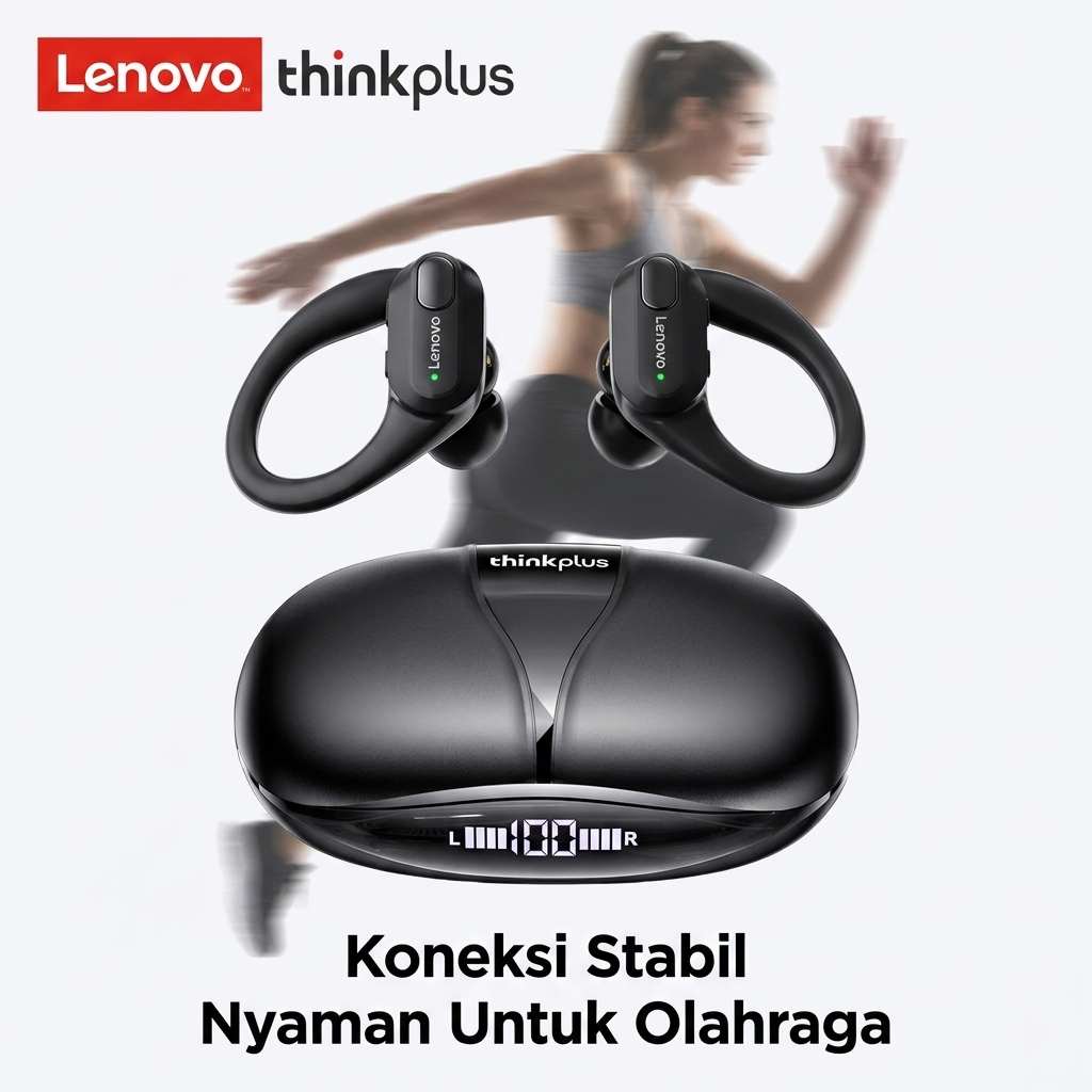 Headset Bluetooth Lenovo ThinkPlus XT80 Panggilan HD, Kompatibel iOS Android Windows, Cocok Bisnis, 