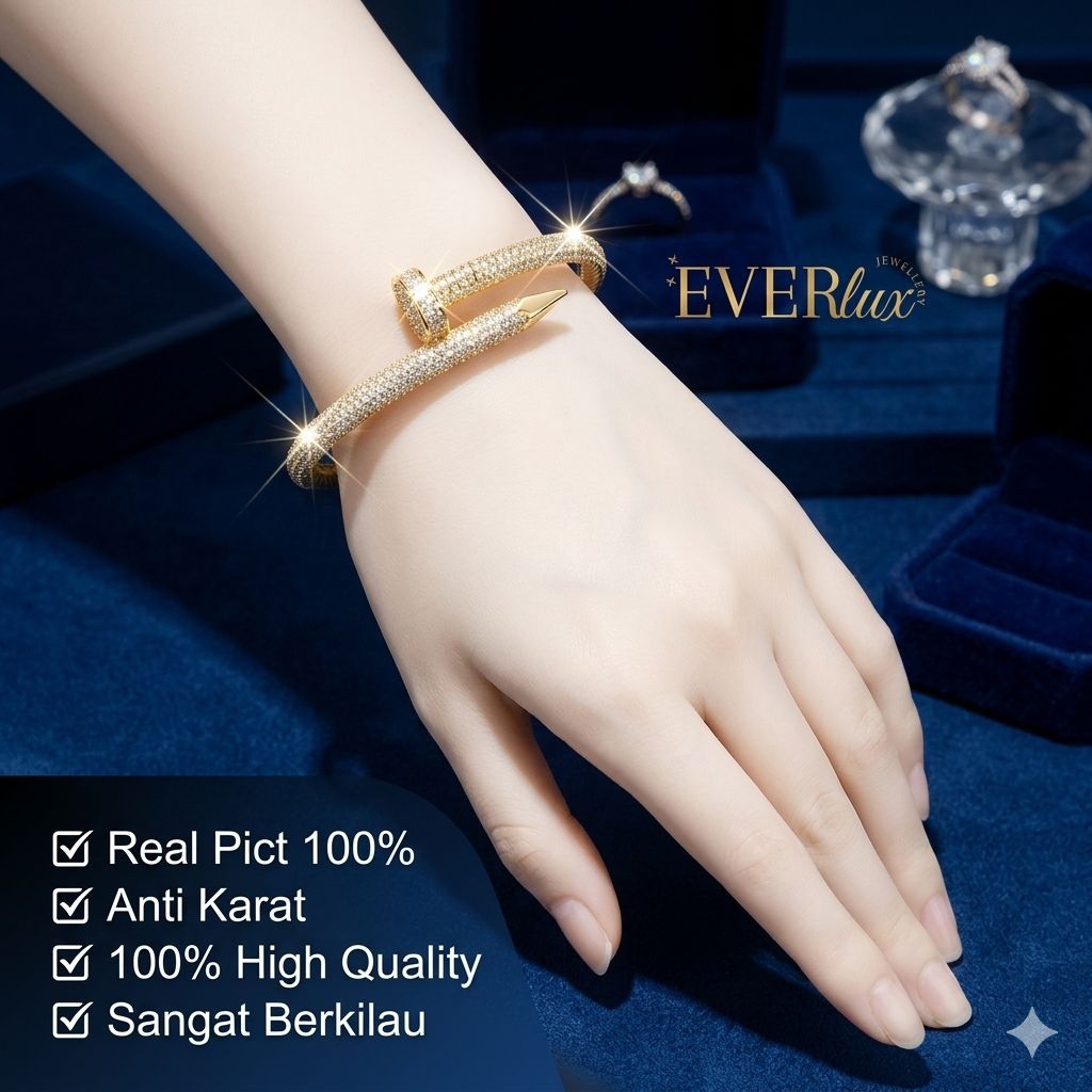 Everlux - Gelang Paku LABURNUM Ternama Gold Full Diamond Titanium KOREA Xuping Perhiasan ASLI Anti K