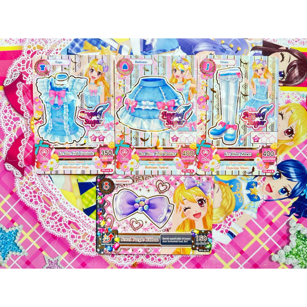 Kartu Aikatsu Ichigo Hoshimiya Ice Blue Set Angely Sugar Seri 1 Beta IPL Original Langka Rare Offici