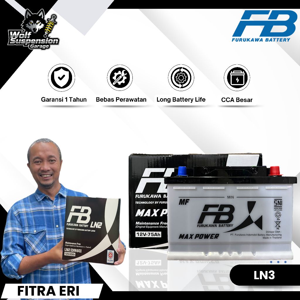 Furukawa Battery / FB Aki Mobil Mercedes Benz Tiger 280 DIN 75 / LN3 12V / 75Ah Aki Kering INDOMOBIL