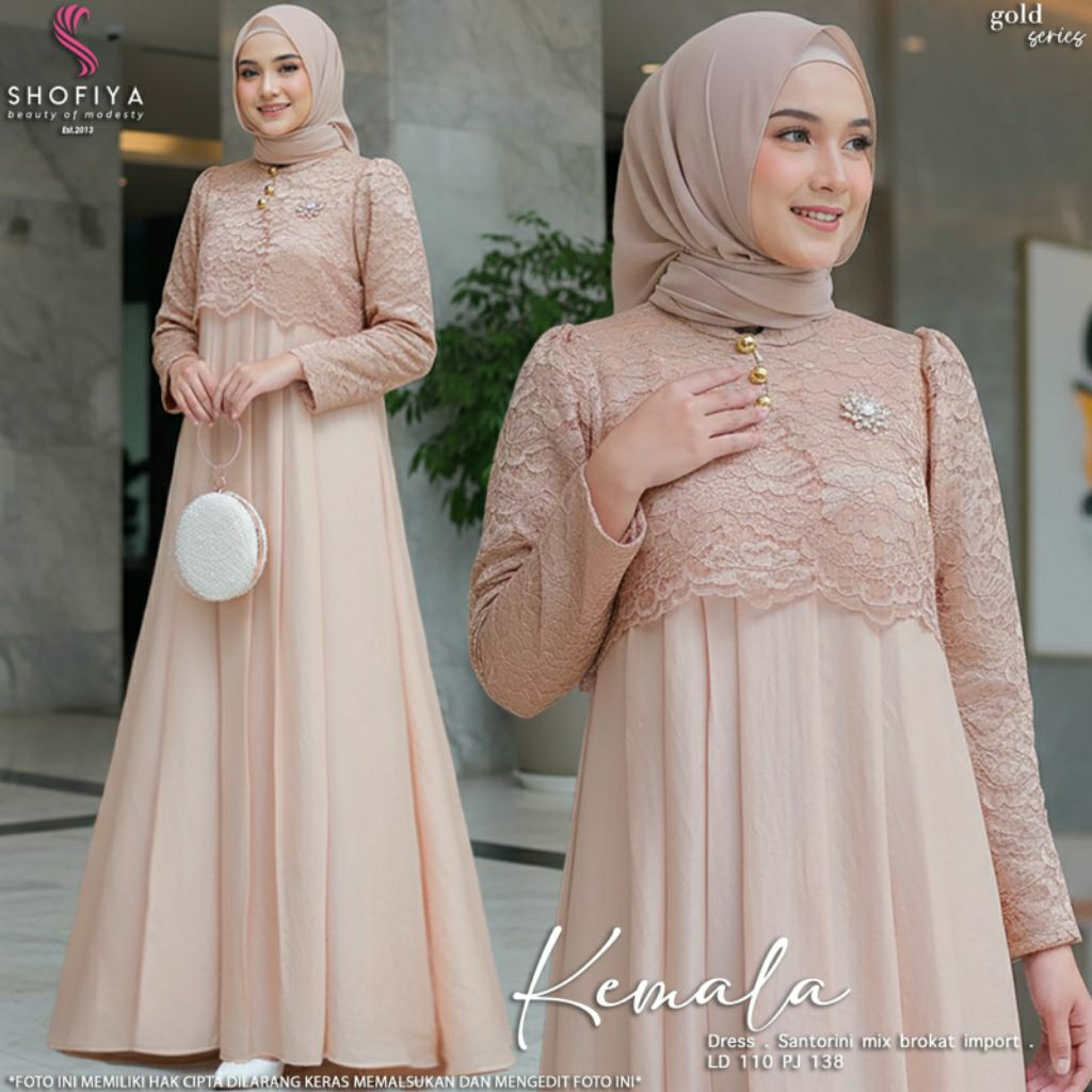 Kemala dress muslimah gamis polos brokat cantik gamis kondangan