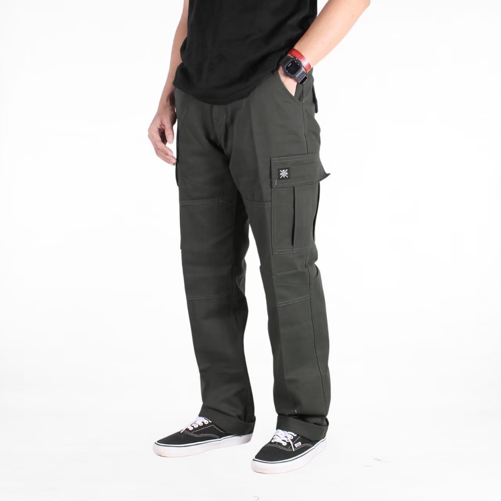 Celana Panjang Cargo Pria Slim Fit Premuin Bahan Kanvas Tidak Melar