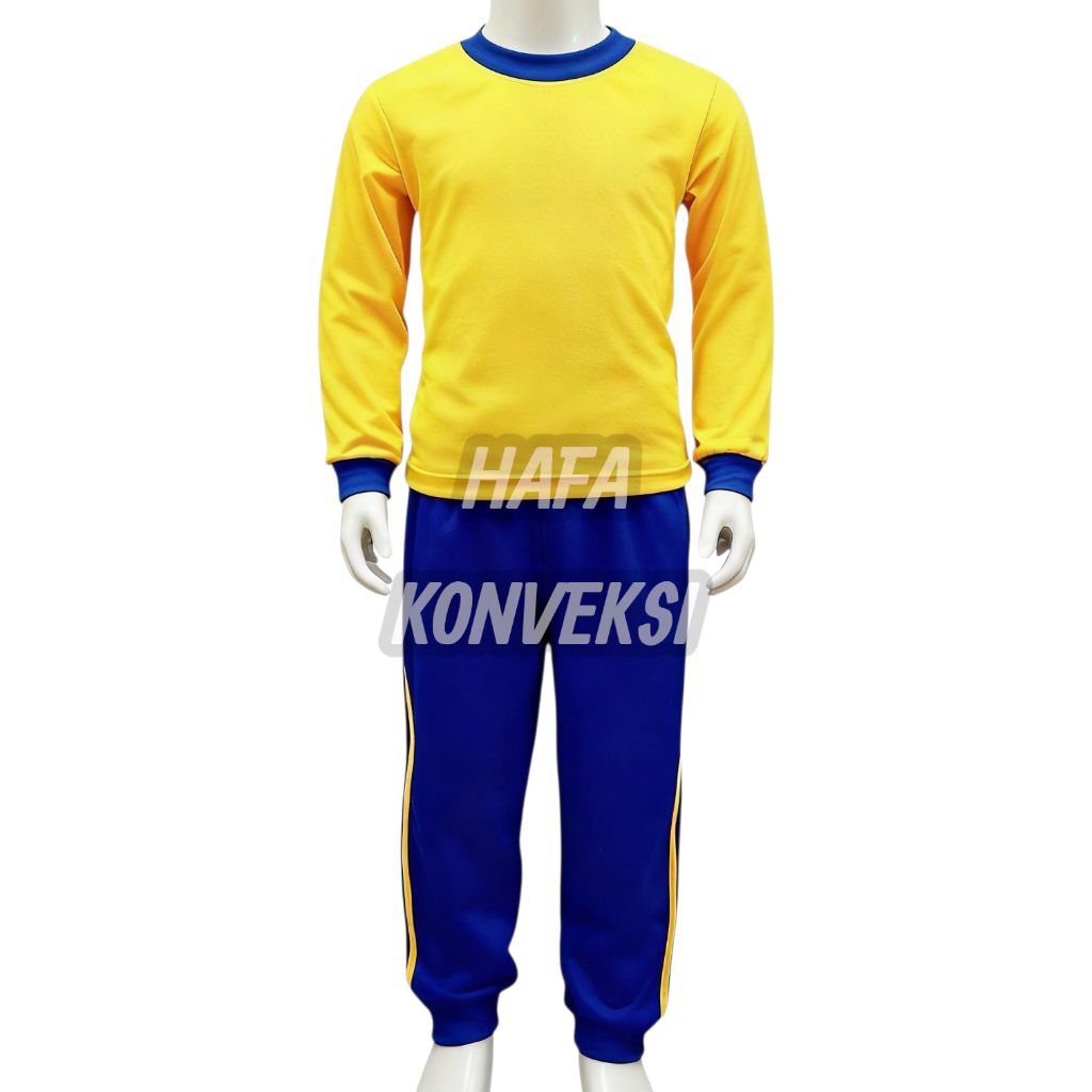 baju olahraga tk/Seragam OlahRaga Tk Panjang Kuning Emas Biru Polos Murah