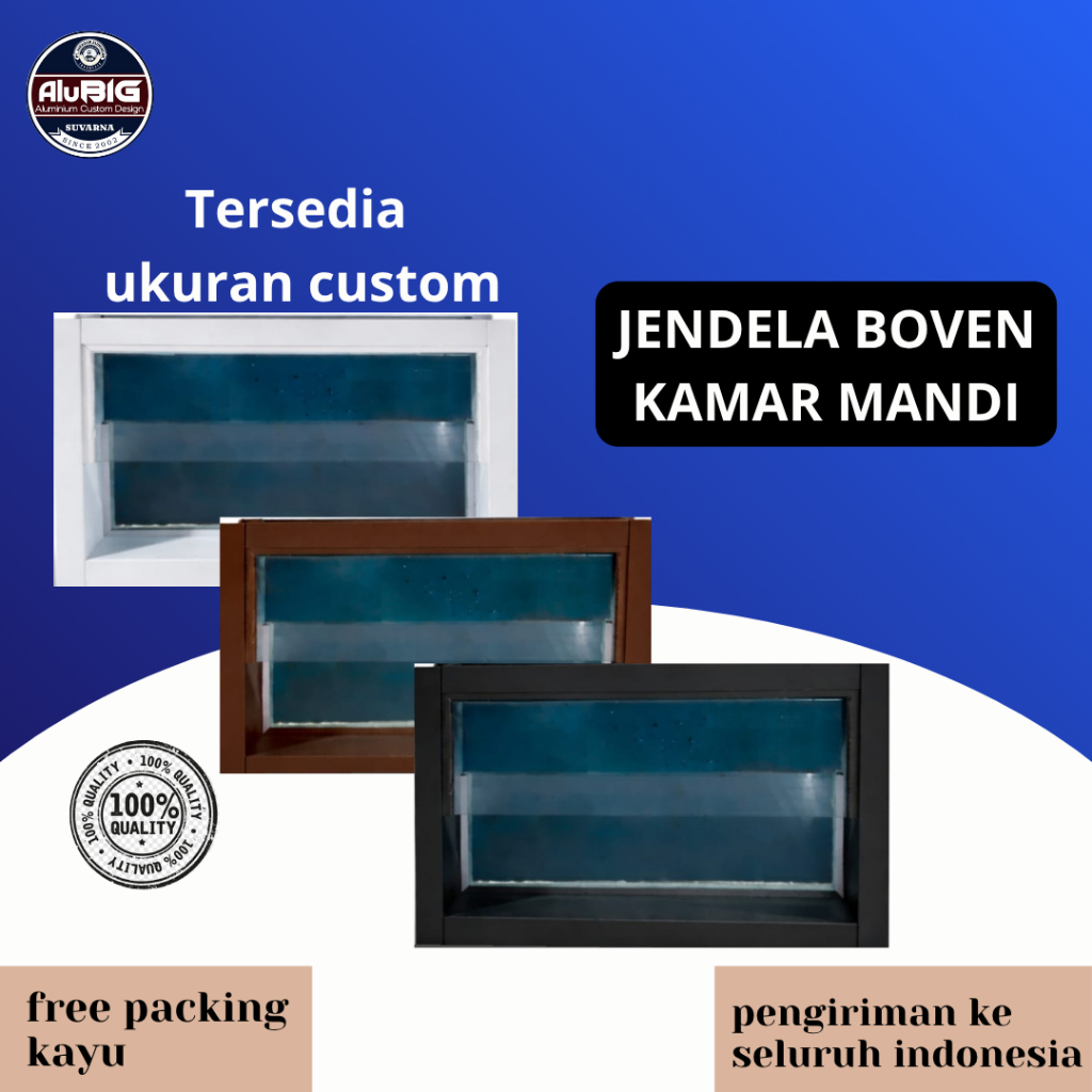 Jendela Boven alumunium kaca zig zag, jendela kamar mandi ekonomis uk L50cm , hitam, putih, coklat.