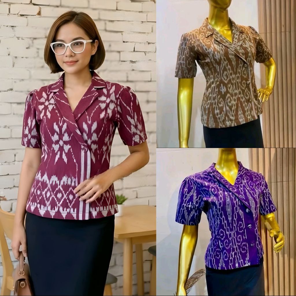 Blouse Tenun Troso, Baju Atasan Blouse Tenun Troso, Baju Blus Kerja Kantor Formal Tenun 208