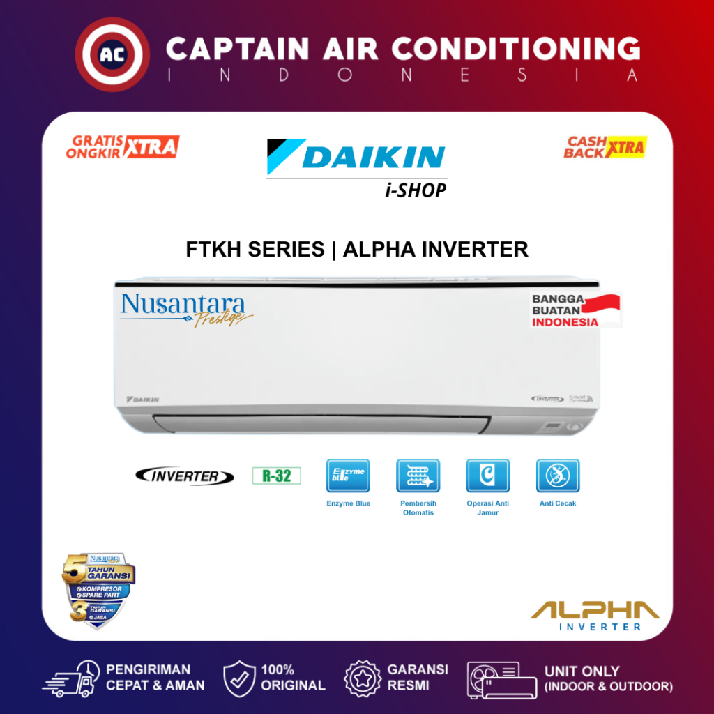 DAIKIN AC Split FTKH-25 / FTKH25 1 PK Alpha Inverter Nusantara Prestige