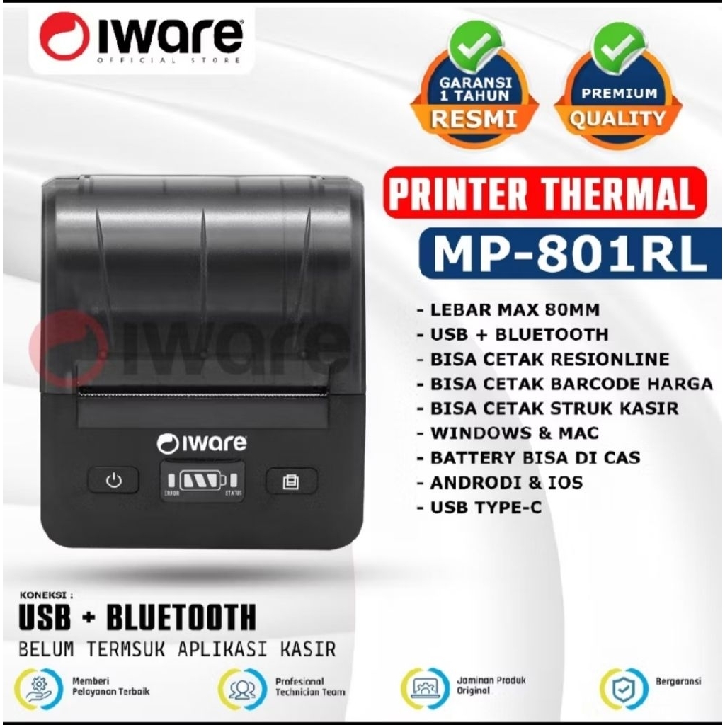 Iware Printer Mini Thermal Label Resi Iware MP-801RL 80mm Bluetooth - Printer Resi