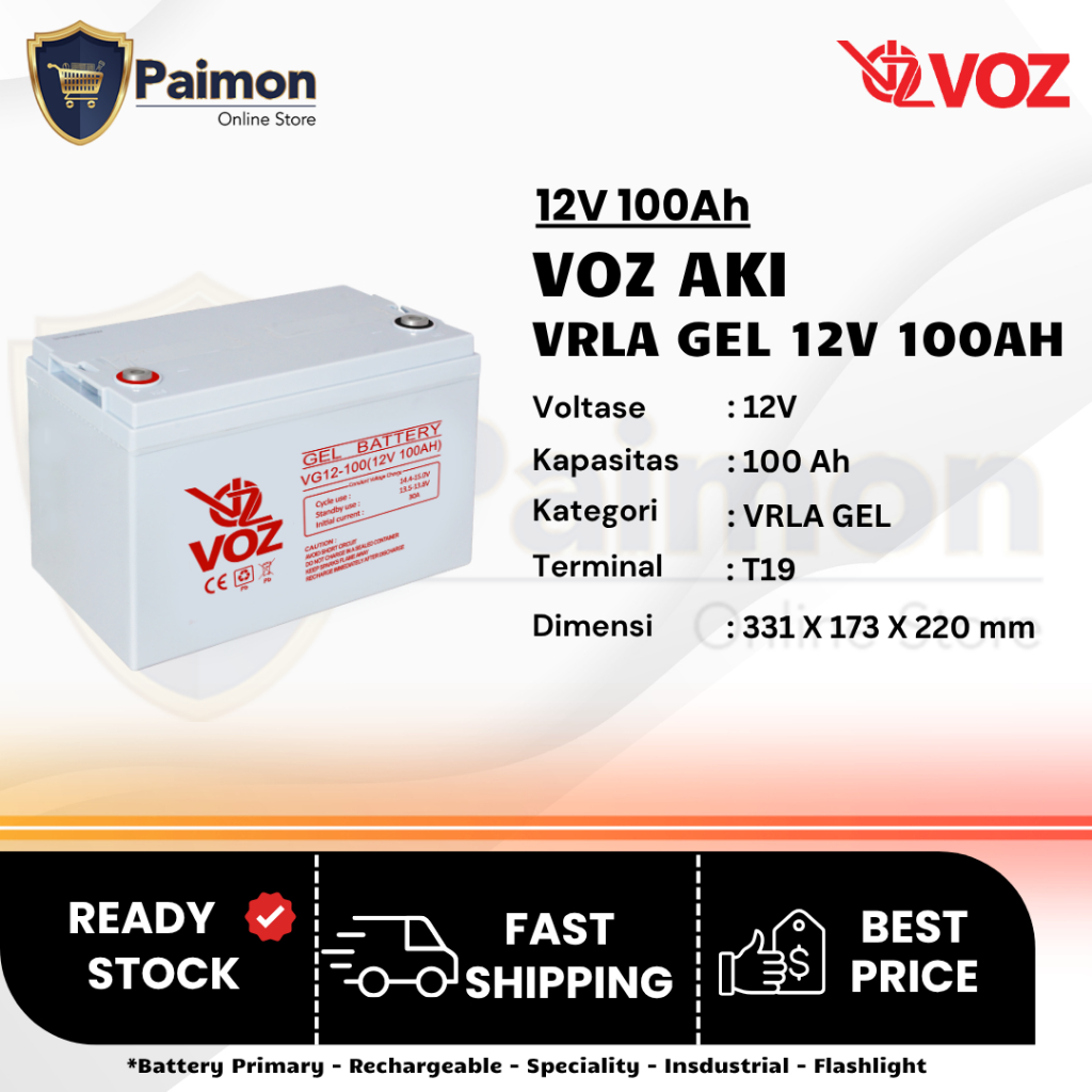 Aki Kering 12V 100 Ah Gel Voz 12V 100 Ah Gel - Baterai 100 Ah Gell Aki Solar Cell 100 Ah 12V