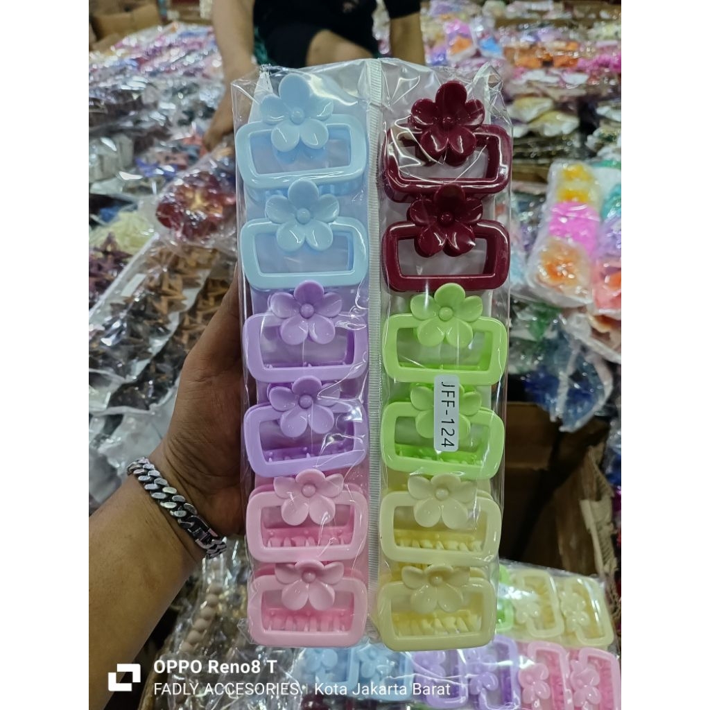 ISI 12 PCS JEPITAN RAMBUT KOREA MODEL KOTAK BUNGA WARNA SUGUS